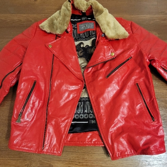 Truth Red Leather Jacket with Fur Collar - Picture 1 of 5